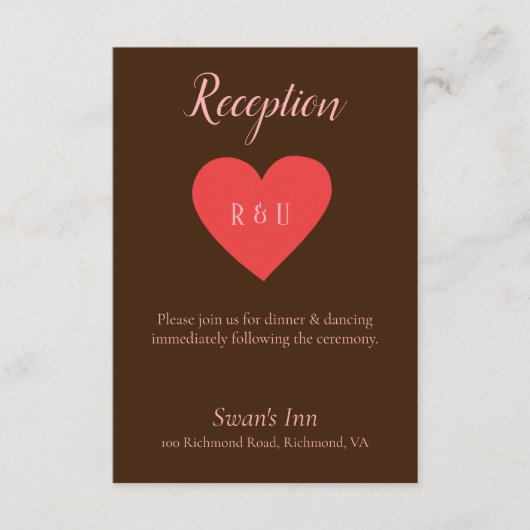 Hübscher Rosa und Braun-Empfang Begleitkarte (Vorderseite)