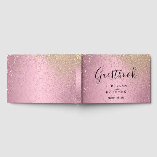 Hübscher Rosa- und Gold-Glitzer Gästebuch (Voll)