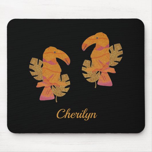 Hübscher rosa und goldener Glitzer Tropischer Touc Mousepad (Vorne)