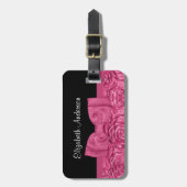 Hübscher rosa und schwarze Roseblumenchic-Bogen Gepäckanhänger (Vorderseite vertikal)