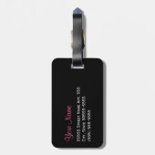 Hübscher rosa und schwarze Roseblumenchic-Bogen Gepäckanhänger (Rückseite vertikal)
