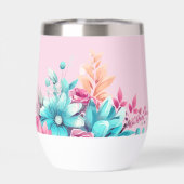 Hübscher Rosa und Türkiser Floral Thermo-Becher (Rückseite)