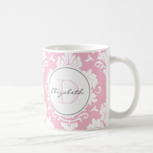 Hübscher rosa Vintager Damast-mit Monogramm Tasse