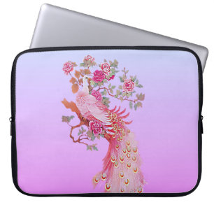 Hübscher rosa Vintager Pfau und Blüte Laptopschutzhülle