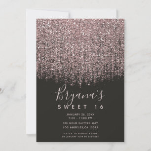 Hübscher Rosa Wangenrot Glitter Schwarz Sweet 16 P Einladung
