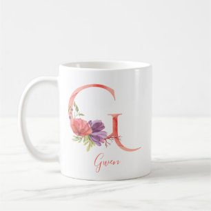 Hübscher rosa Watercolor-Buchstabe "G " Kaffeetasse