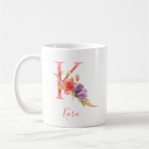 Hübscher rosa Watercolor-Buchstabe "K " Kaffeetasse