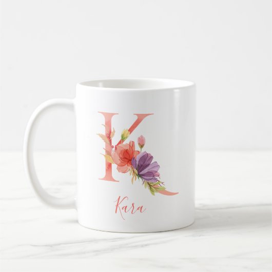 Hübscher rosa Watercolor-Buchstabe "K " Kaffeetasse (Links)