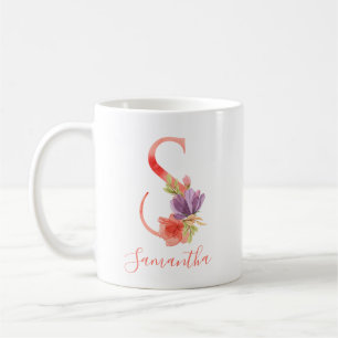 Hübscher rosa Watercolor-Buchstabe "S " Kaffeetasse