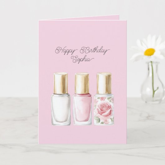 Hübscher Rosé-Rosa-Blumen-Nagellack-Geburtstag Karte (Kleine Pflanze)