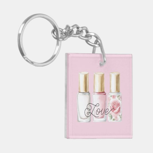 Hübscher Rosen-Schamrot-Pink-Blumen-Nagellack Schlüsselanhänger (Vorderseite links)