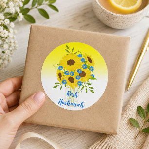 Hübscher Rosh Hashanah Sonnenblume-Vase Runder Aufkleber