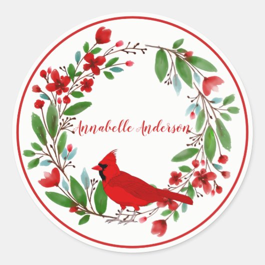 Hübscher Roter Kardinal und Kräne personalisieren Runder Aufkleber (Vorderseite)