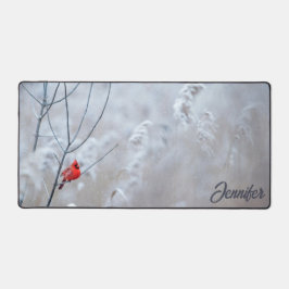 Hübscher Roter Kardinal Winterschnee-Bird Elegante Schreibtischunterlage