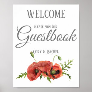 Hübscher roter Mohn Hochzeitsgästebuch-Druck Poster