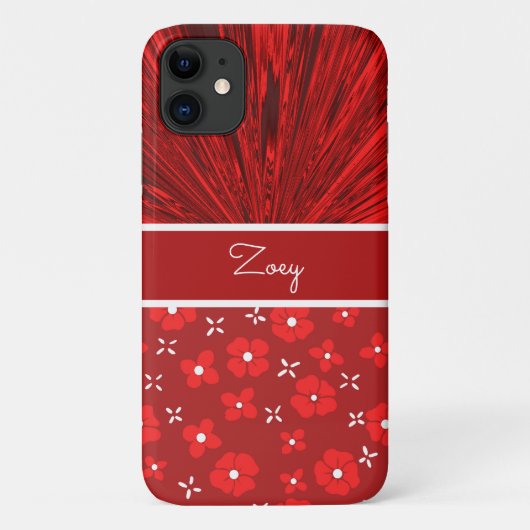 Hübscher Roter Satin in Blume Monogramm Case-Mate iPhone Hülle (Rückseite)