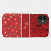 Hübscher Roter Satin in Blume Monogramm Case-Mate iPhone Hülle (Rückseite (Horizontal))