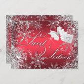 Hübscher Roter Schneeflocken Sweet 16 Einladung (Vorne/Hinten)