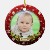 Hübscher (roter) Weihnachtsrahmen für Fotos Keramikornament (Vorne)