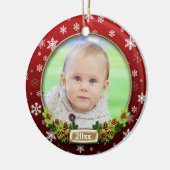 Hübscher (roter) Weihnachtsrahmen für Fotos Keramikornament (Links)