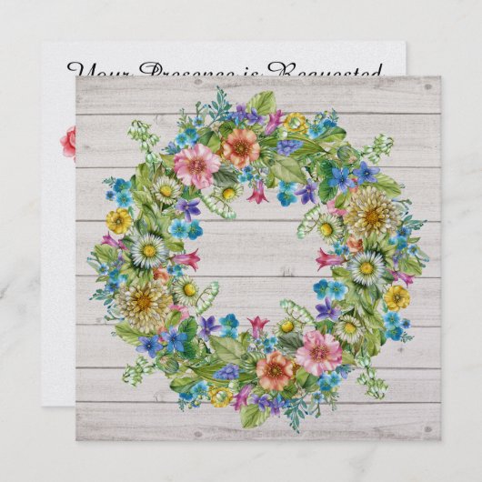 Hübscher Rustikaler Blumenkranz Einladung (Vorne/Hinten)