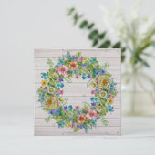 Hübscher Rustikaler Blumenkranz Einladung (Stehend Vorderseite)