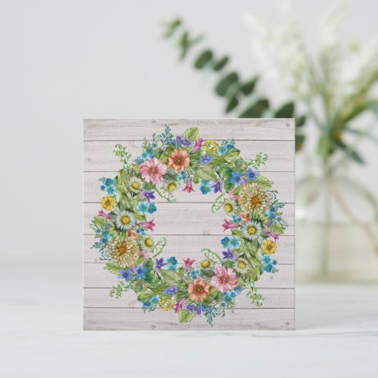 Hübscher Rustikaler Blumenkranz Einladung (Stehend Vorderseite)