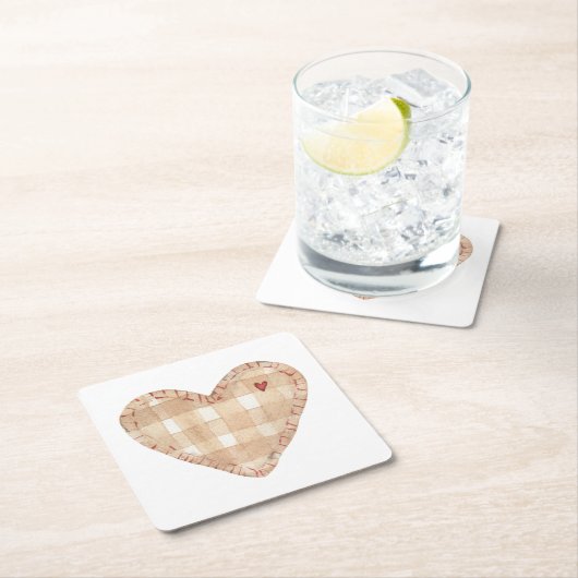 Hübscher rustikaler Tartan in Herzform Modernbraun Rechteckiger Pappuntersetzer (Vor Ort)