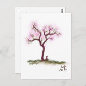 Hübscher Sakura Tree mit kleiner Katze Postkarte (Vorne/Hinten)