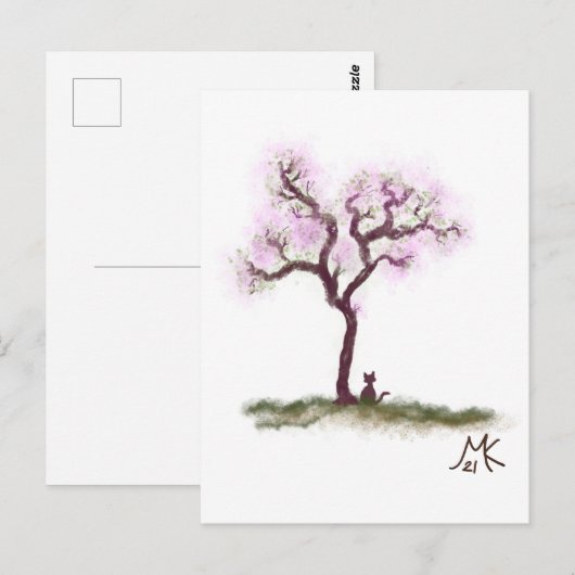 Hübscher Sakura Tree mit kleiner Katze Postkarte (Vorne/Hinten)