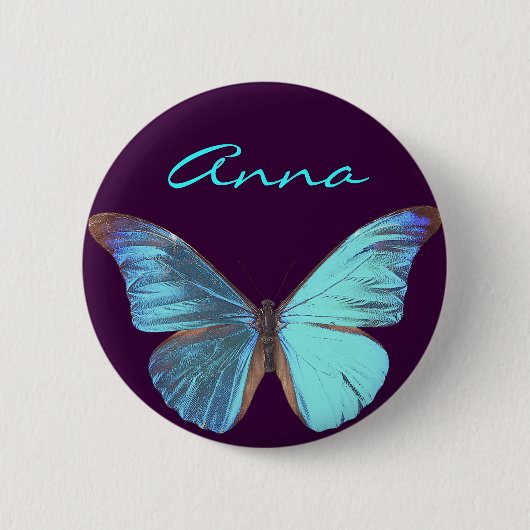 Hübscher schillernder blauer Schmetterling Button (Vorderseite)