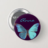 Hübscher schillernder blauer Schmetterling Button (Vorne & Hinten)