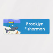 Hübscher schlafender Hai-Cartoon personalisiert Etiketten (Design 2)