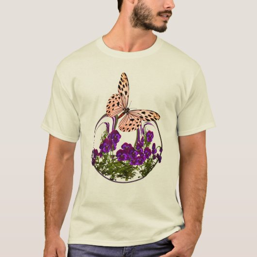 Hübscher Schmetterling auf Abstrakter Blume Kunst T-Shirt (Vorderseite)