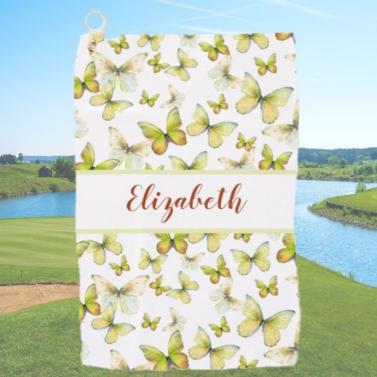 Hübscher Schmetterling mit individuelle Name Golfhandtuch