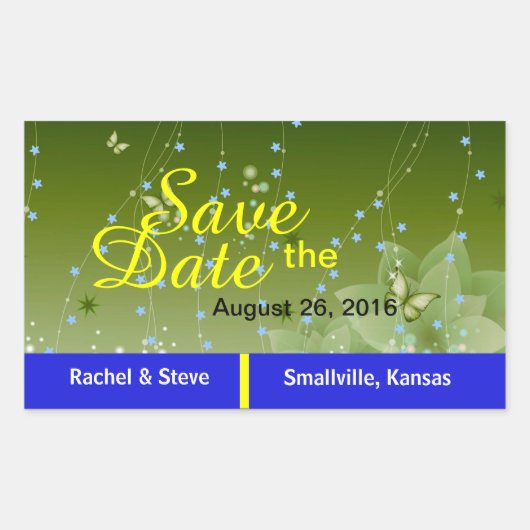 Hübscher Schmetterling Save the Date Grüne Aufkleb Rechteckiger Aufkleber (Vorderseite)