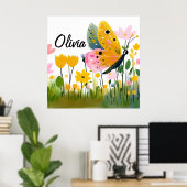 Hübscher Schmetterling Wildblumen Mädchenname Poster (Heimbüro)