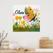 Hübscher Schmetterling Wildblumen Mädchenname Poster (Küche)