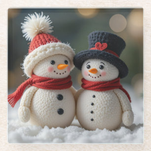 hübscher Schneemann zusammen Glasuntersetzer