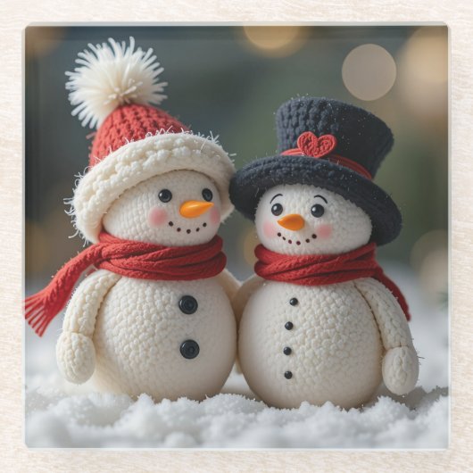 hübscher Schneemann zusammen Glasuntersetzer (Vorderseite)
