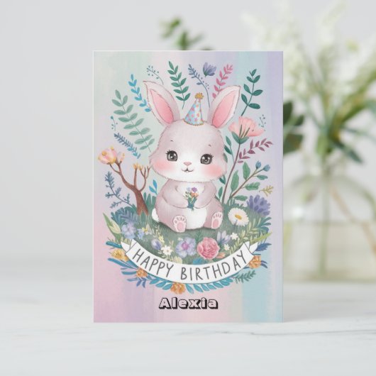 Hübscher schöner Bunny Digital Geburtstag Karte (Stehend Vorderseite)