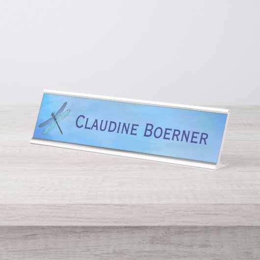 Hübscher Schreibtisch mit blauem Libellen, Hängevo Schreibtischnamensplakette (Vorderseite )