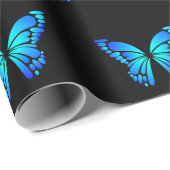 Hübscher Schwarz-Blau-Butterfly-Geschenkwrap Geschenkpapier (Rolleneckpunkt)