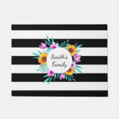 Hübscher Schwarz-Weiß-Streifen Blumenbeschriftung Fußmatte (Vorderseite)