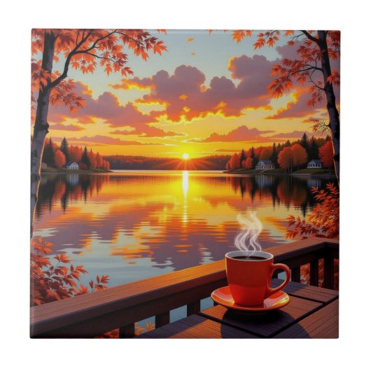 Hübscher Seeblick auf einen Sonnenaufgang und warm Fliese (Vorderseite)