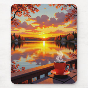 Hübscher Seeblick auf einen Sonnenaufgang und warm Mousepad