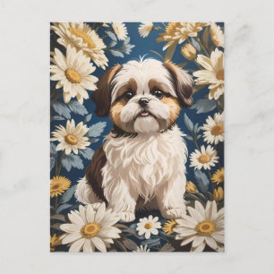 Hübscher Shih Tzu Hund Weiße Margeriten  Postkarte