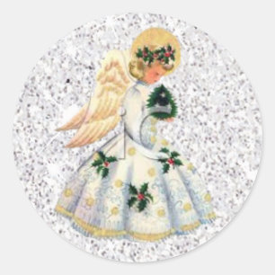 Hübscher Silver Glittery Angel Weihnachtsaufkleber Runder Aufkleber