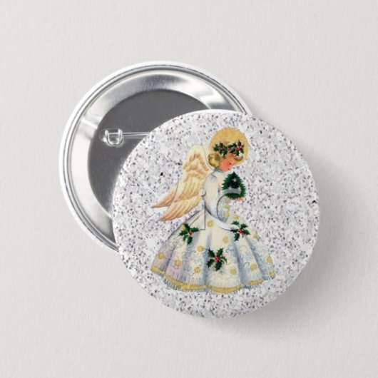 Hübscher Silver Glittery Angel Weihnachtsknopf Button (Vorne & Hinten)