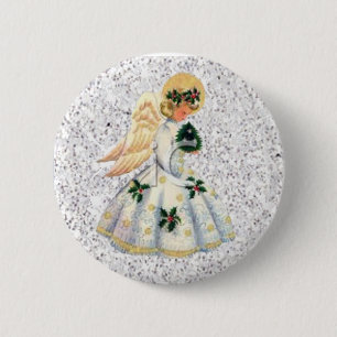 Hübscher Silver Glittery Angel Weihnachtsknopf Button